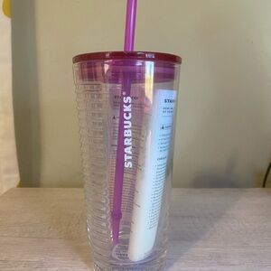 Starbucks 2022 Glass Cup with Magenta Lid and Straw